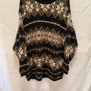 Men's Patterned Crewneck Sweater - Black, Brown, Cream